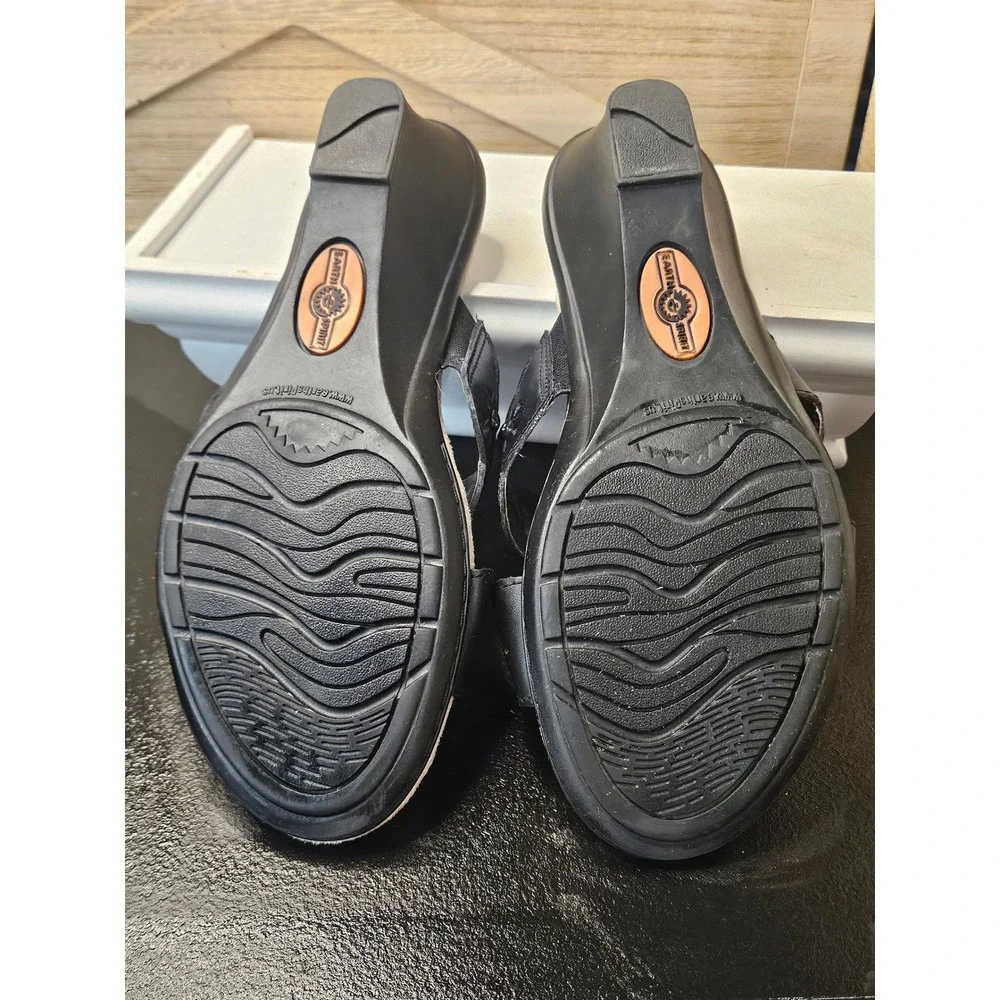 Earth Spirit Wedge Slides Womens 8.5 Black Maddy Medallion Perforated Sandals